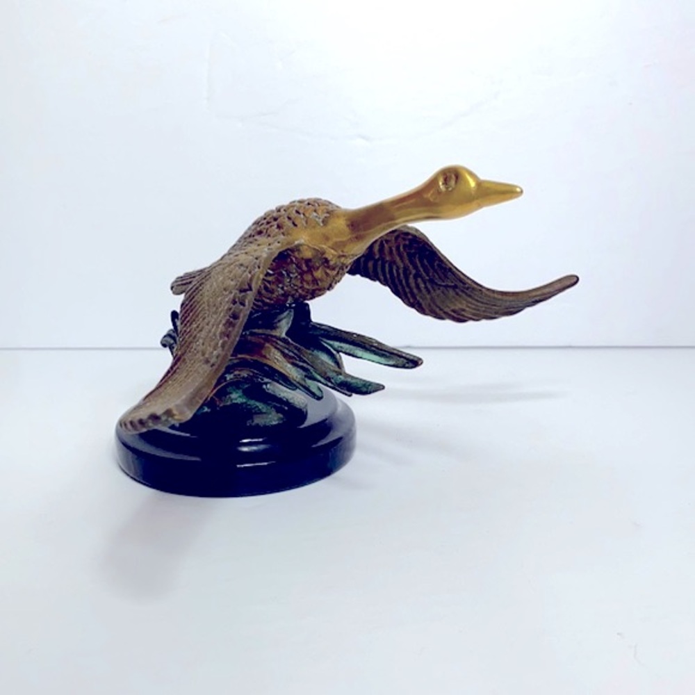 Vintage Brass Flying Goose on Pedestal Mid-century Modern Office Library Decor